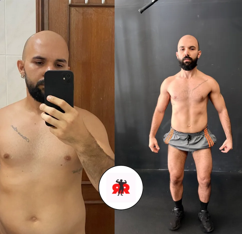 Cliente de frente, antes e depois de perder 6 kg em 30 dias